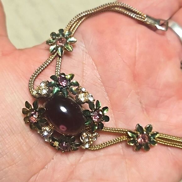 Vintage 40's Miriam Haskell Purple Poured Glass Rhinestone Bracelet - Picture 11 of 11